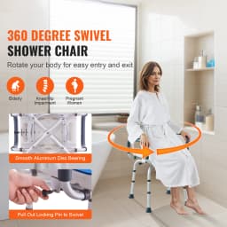 SucceBuy Swivel Shower Chair 360 Degree Adjustable with Armrest and Backrest for Shower or Bathtub Non-Slip for Disabled Elderly