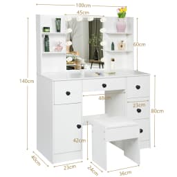 Dresser Desk Bedroom Makeup Dressing Vanity Table Set LED Lights Mirror W/Drawer