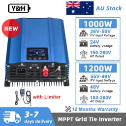 Y&H Grid Tie Inverter 1.2KW 1KW with Limiter Pure Sine Wave Solar Inverter for Solar Panels/Battery Discharge Mode Optional WiFi