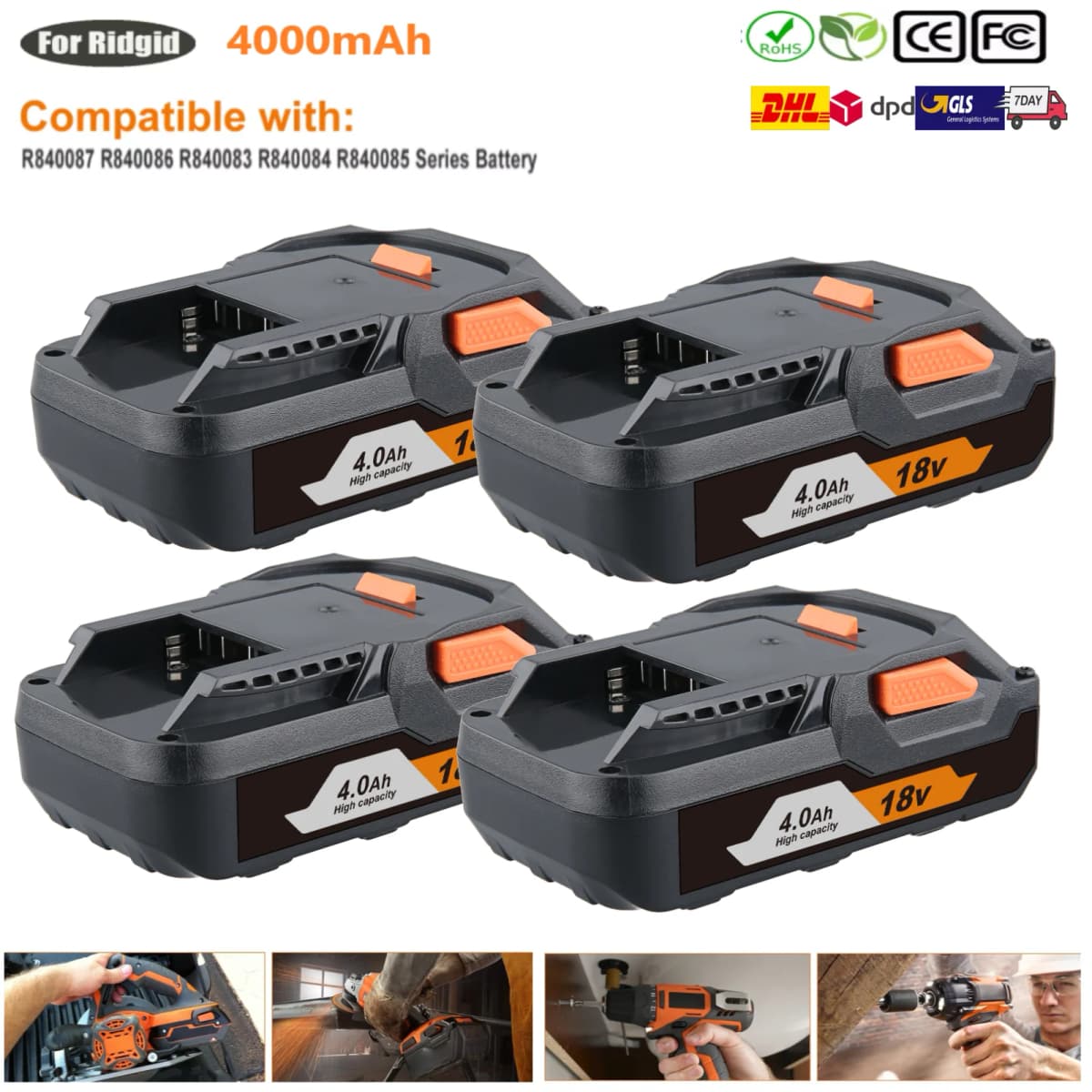 1/2/4Pcs 4.0Ah R840085 Replace for RIDGID 18V Li-ion Battery Pin R840087 L1815R L1850R R840083 Suit for 18v Cordless Power Tools