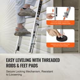 SucceBuy Ladder Levler 23.4 inch Steel 550lbs Load Leveling Tool Pitch Hopper Stair Ladder Stabilizer with Storage Easy to Use