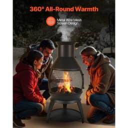 SucceBuy Chiminea 22 Inch Outdoor Wood Burning Firepit with Grill Mesh Chimney Coat & Rustproof Chiminea Lid for Patio Backyard