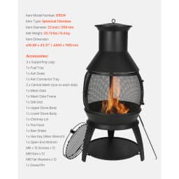 SucceBuy Chiminea 22 Inch Outdoor Wood Burning Firepit with Grill Mesh Chimney Coat & Rustproof Chiminea Lid for Patio Backyard
