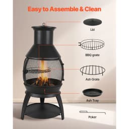 SucceBuy Chiminea 22 Inch Outdoor Wood Burning Firepit with Grill Mesh Chimney Coat & Rustproof Chiminea Lid for Patio Backyard