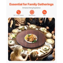 SucceBuy24in Wood Lazy Susan Turntable360°Rotation Round Clear Tabletop Rotating Tray for Family Gatherings Banquets & Weddings