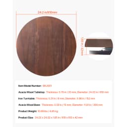 SucceBuy24in Wood Lazy Susan Turntable360°Rotation Round Clear Tabletop Rotating Tray for Family Gatherings Banquets & Weddings