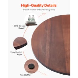 SucceBuy24in Wood Lazy Susan Turntable360°Rotation Round Clear Tabletop Rotating Tray for Family Gatherings Banquets & Weddings