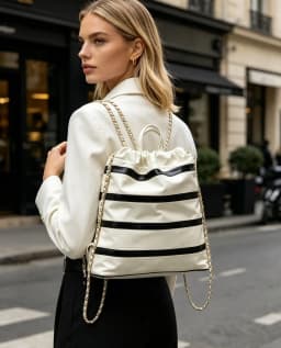 Casual Drawstring Backpack for Everyday Use, Striped Canvas Travel & Gym Bag, Lightweight and Portable Rucksack