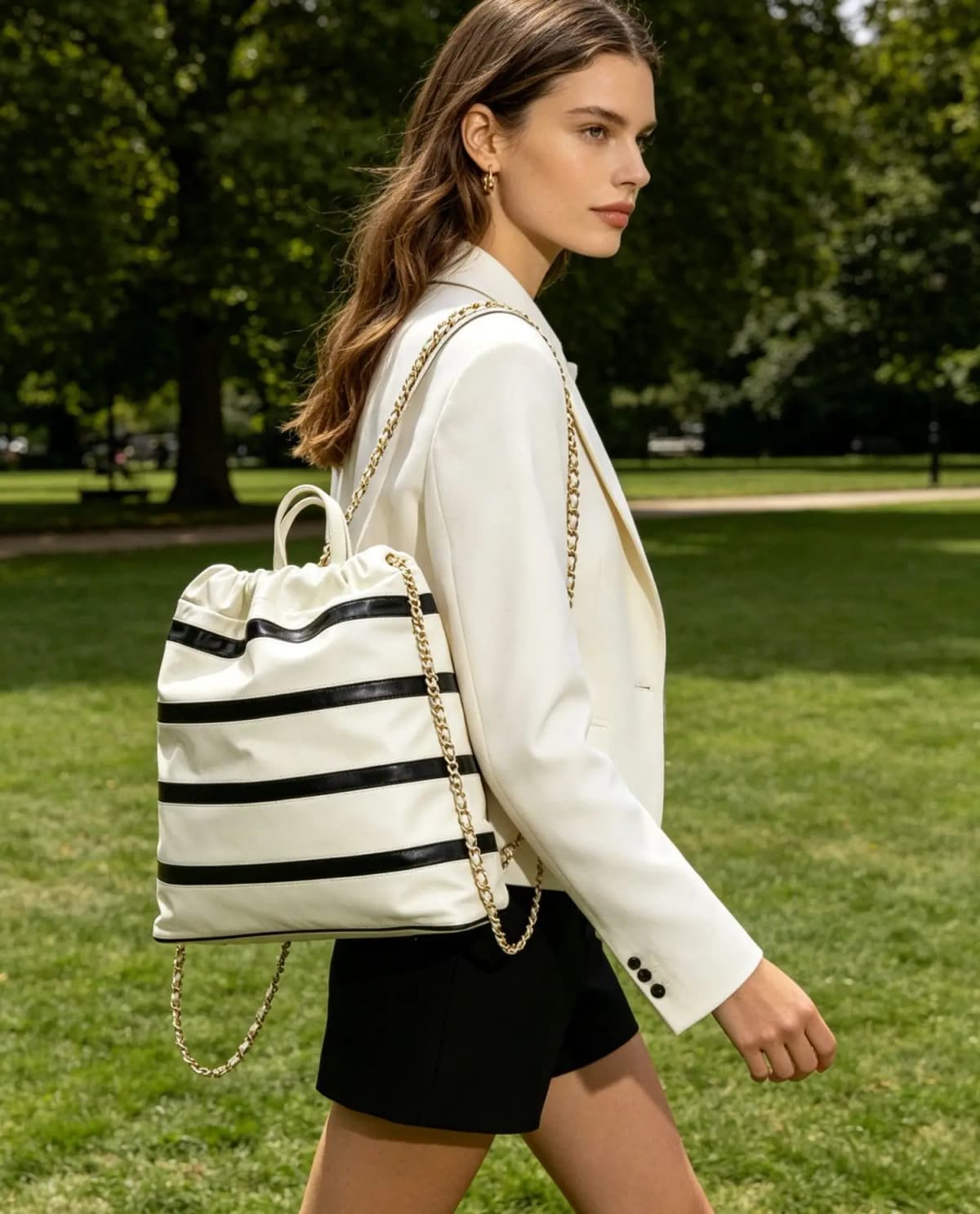 Casual Drawstring Backpack for Everyday Use, Striped Canvas Travel & Gym Bag, Lightweight and Portable Rucksack