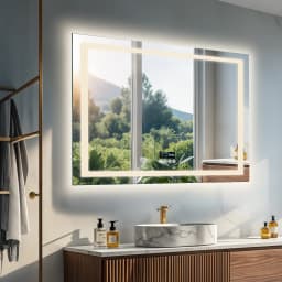 80/100/120/140cm LED Bathroom Mirror with Bluetooth Speaker Antifog Dimmable 3 Lights Time Setting Backlitligth Vanity Wall Mirr