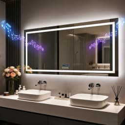 80/100/120/140cm LED Bathroom Mirror with Bluetooth Speaker Antifog Dimmable 3 Lights Time Setting Backlitligth Vanity Wall Mirr