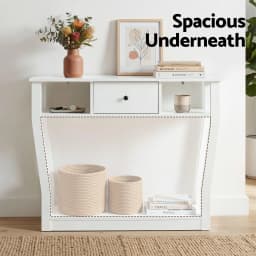 Modern White 100cm Entryway Console Table with Drawer Shelf for Hallway Sofa Side Table Storage Organizer
