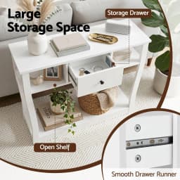 Modern White 100cm Entryway Console Table with Drawer Shelf for Hallway Sofa Side Table Storage Organizer
