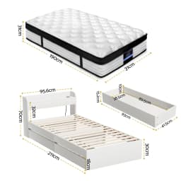 5 Zone Pocket Spring Single Mattress with Wooden Storage Bed Frame Set