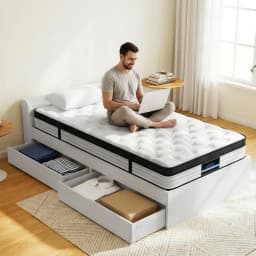 5 Zone Pocket Spring Single Mattress with Wooden Storage Bed Frame Set