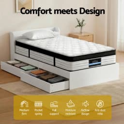 5 Zone Pocket Spring Single Mattress with Wooden Storage Bed Frame Set