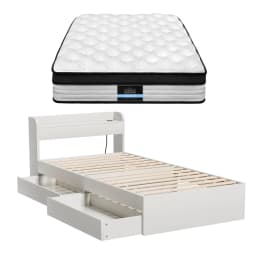 5 Zone Pocket Spring Single Mattress with Wooden Storage Bed Frame Set