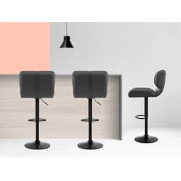 Modern Grey Leather Gas Lift Bar Stool Set of 2 Adjustable Padded Counter Chairs for Kitchen Island Home Dining