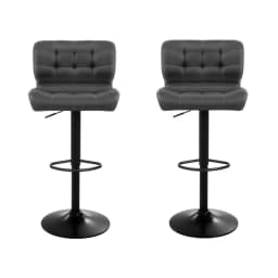 Modern Grey Leather Gas Lift Bar Stool Set of 2 Adjustable Padded Counter Chairs for Kitchen Island Home Dining