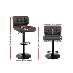 Modern Grey Leather Gas Lift Bar Stool Set of 2 Adjustable Padded Counter Chairs for Kitchen Island Home Dining