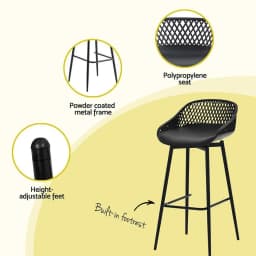 Set of 2 Black Outdoor Plastic Bar Stools Weather Resistant High Top Patio Chairs