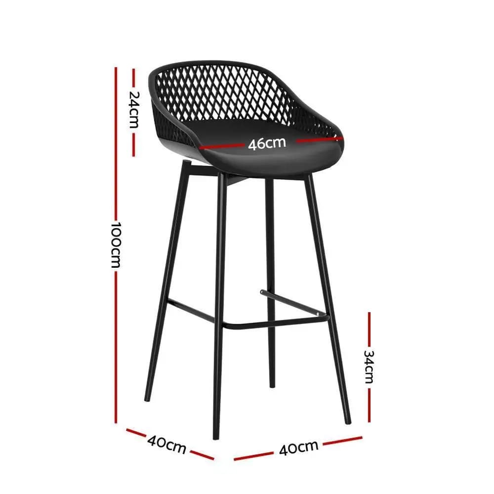 Set of 2 Black Outdoor Plastic Bar Stools Weather Resistant High Top Patio Chairs