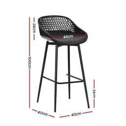 Set of 2 Black Outdoor Plastic Bar Stools Weather Resistant High Top Patio Chairs