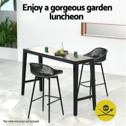 Set of 2 Black Outdoor Plastic Bar Stools Weather Resistant High Top Patio Chairs
