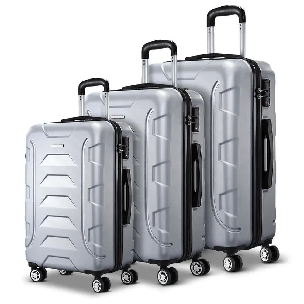 3 Piece 20 24 28 Inch Hardshell Spinner Luggage Set with TSA Lock Carry On Suitcase Silver