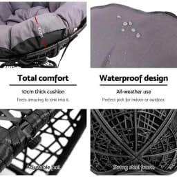 Outdoor Patio Lounge Furniture Wicker Papasan Chairs and Table Set Black
