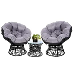 Outdoor Patio Lounge Furniture Wicker Papasan Chairs and Table Set Black