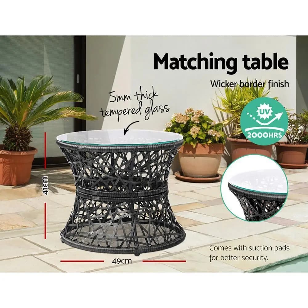Outdoor Patio Lounge Furniture Wicker Papasan Chairs and Table Set Black