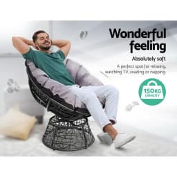 Outdoor Patio Lounge Furniture Wicker Papasan Chairs and Table Set Black