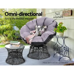 Outdoor Patio Lounge Furniture Wicker Papasan Chairs and Table Set Black