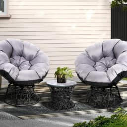 Outdoor Patio Lounge Furniture Wicker Papasan Chairs and Table Set Black