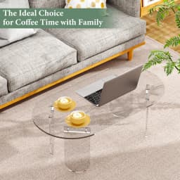 Clear Transparent Oval Acrylic Coffee Table, Modern Accent End Side Table with 4 Legs & PVC Cover for Living Room, Office