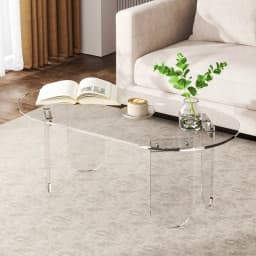 Clear Transparent Oval Acrylic Coffee Table, Modern Accent End Side Table with 4 Legs & PVC Cover for Living Room, Office
