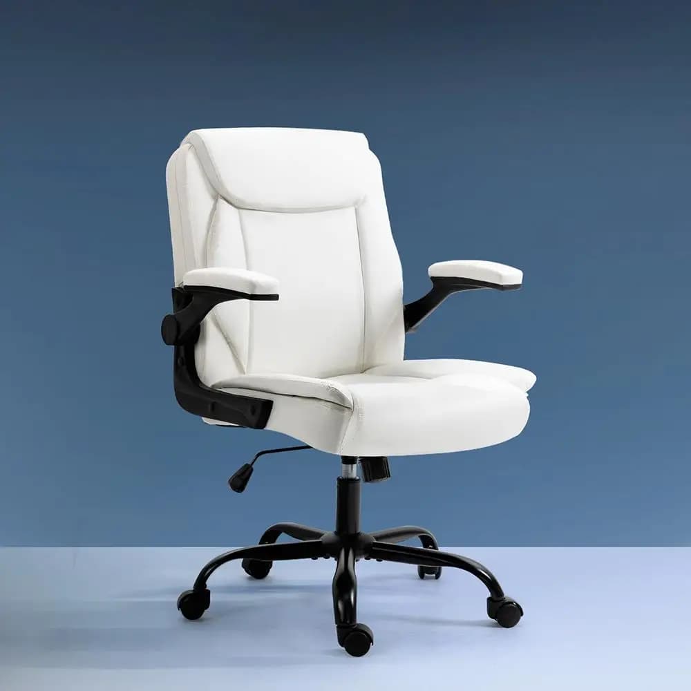 Ergonomic Mid Back White Office Chair Adjustable Swivel Task Chair for Home and Work