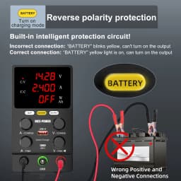0-30V 0-10A 300W Adjustable DC Bench Power Supply Reverse Polarity Protection Auto Stop Full Charge CV CC Regulated Unit RV Caravan Camping Lithium AGM Lead Acid Battery Charging Auto DIY Battery Test OCP Safe Charger USB-A USB-C Fast Charge AU Plug