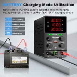 0-30V 0-10A 300W Adjustable DC Bench Power Supply Reverse Polarity Protection Auto Stop Full Charge CV CC Regulated Unit RV Caravan Camping Lithium AGM Lead Acid Battery Charging Auto DIY Battery Test OCP Safe Charger USB-A USB-C Fast Charge AU Plug