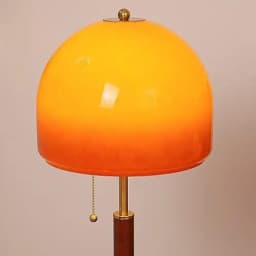 Vintage Glass Table Lamp with Amber Shade, LED Bedside Lamp with Pull Chain Switch, Solid Walnut Wood Base, Plug-in Accent Lamp for Bedroom Living Room Study