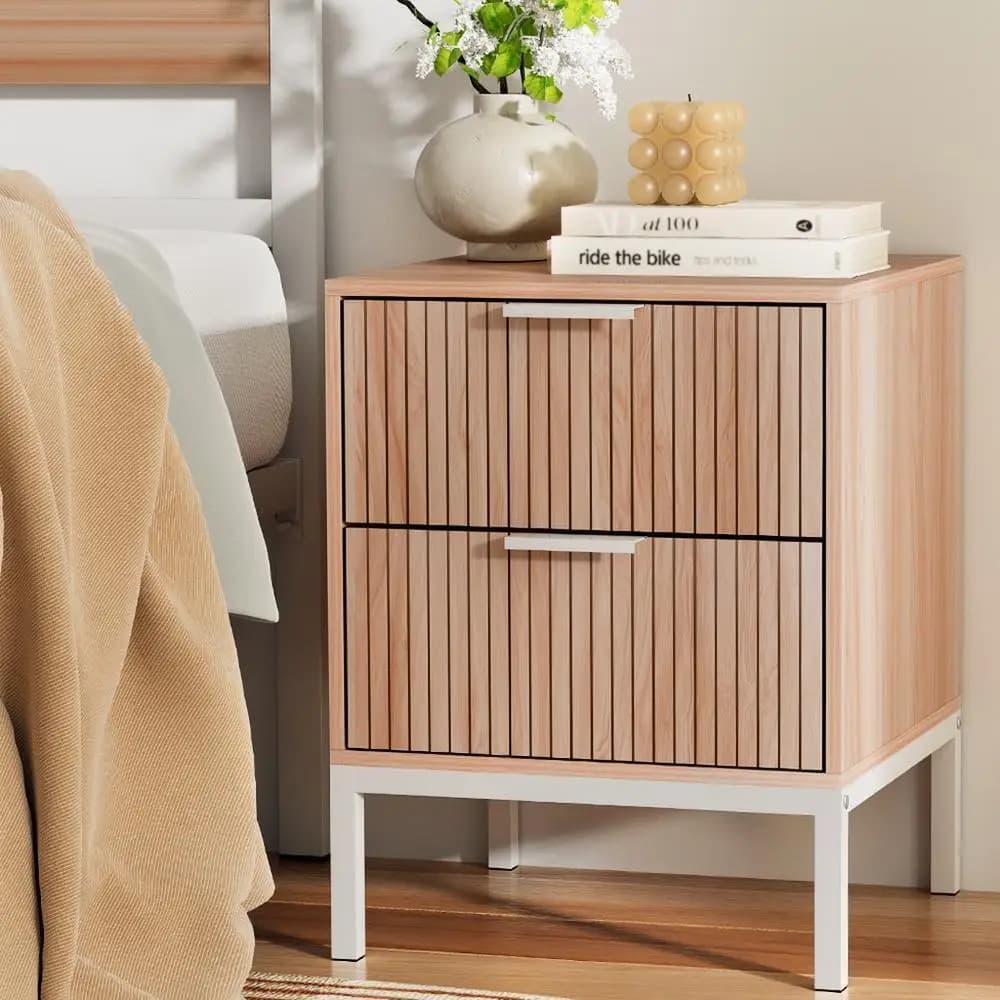Pine Bedside Table with Drawers Side End Table Storage Cabinet Nightstand for Bedroom Living Room