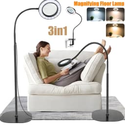 Large 20X 10X Magnifying Glass with Light and Stand 3-in-1 Floor Magnifying Lamp