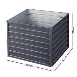 2 Pack 100x100x77cm Galvanised Raised Garden Bed Planter Box Durable Outdoor Container