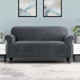 Velvet Grey 3 Seater Sofa Cover Stretch Couch Protector Soft Washable Furniture Slipcover