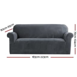 Velvet Grey 3 Seater Sofa Cover Stretch Couch Protector Soft Washable Furniture Slipcover