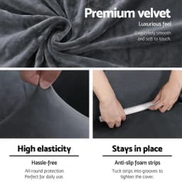 Velvet Grey 3 Seater Sofa Cover Stretch Couch Protector Soft Washable Furniture Slipcover