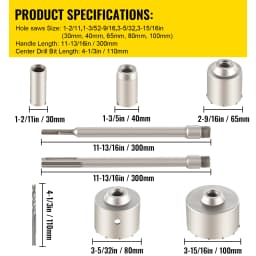 SucceBuy 4 in 1 Concrete Hole Saw Kit 9PCS 40-125 mm SDS Max Shank Cement Drill Bit Wall Hole Opener Tools Set