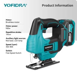 YOFIDRA Brushless 19mm Electric Jig Saw Infrared Laser Curve Saw Variable Speed MultiFunction Cutter For Makita 21V Battery Pin