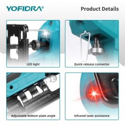 YOFIDRA Brushless 19mm Electric Jig Saw Infrared Laser Curve Saw Variable Speed MultiFunction Cutter For Makita 21V Battery Pin